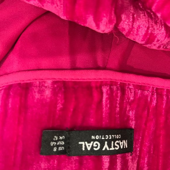 Nasty Gal Crushed Velvet Wide Leg Pants Hot Pink Size 8 - Picture 3 of 5